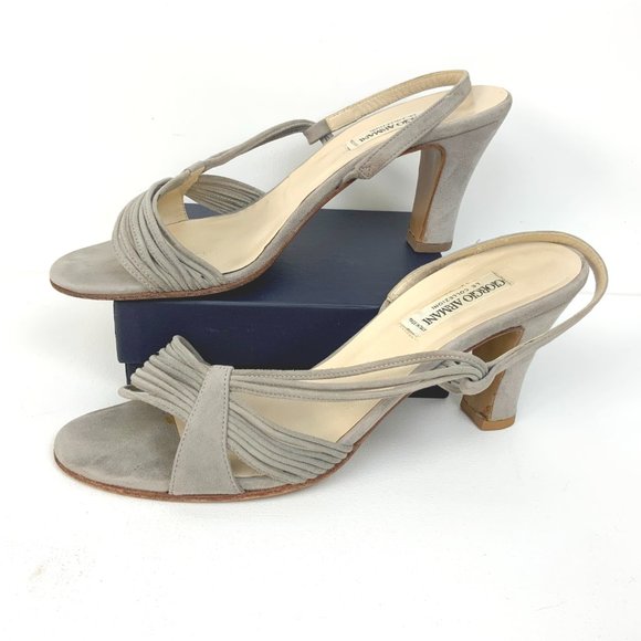 Vintage Giorgio Armani Gray Suede Strappy sandals Heels Sz 39 (8) - Picture 15 of 16